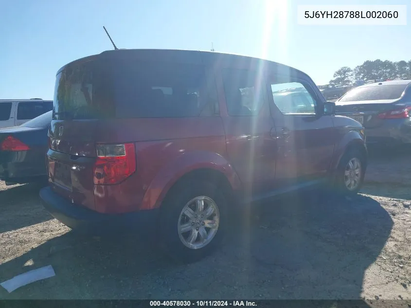 2008 Honda Element Ex VIN: 5J6YH28788L002060 Lot: 40578030