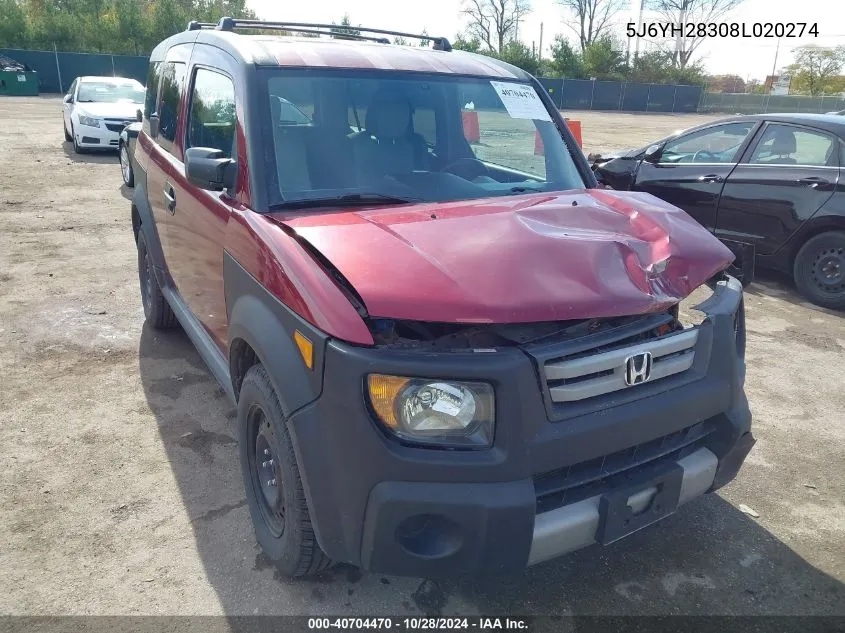 2008 Honda Element Lx VIN: 5J6YH28308L020274 Lot: 40704470