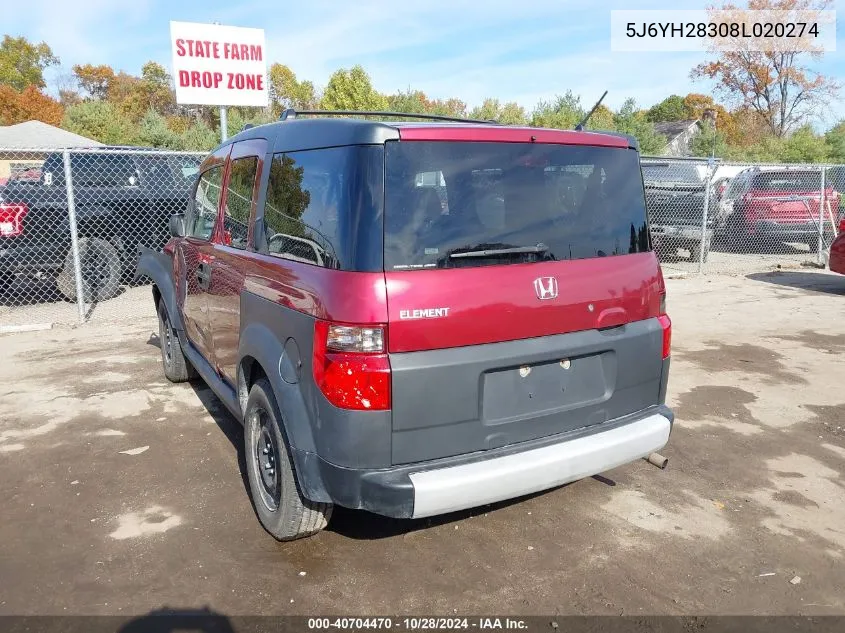 2008 Honda Element Lx VIN: 5J6YH28308L020274 Lot: 40704470