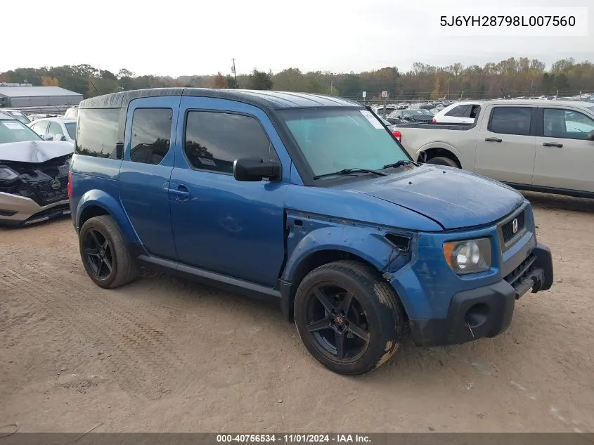 2008 Honda Element Ex VIN: 5J6YH28798L007560 Lot: 40756534