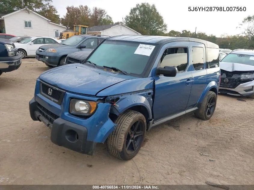 2008 Honda Element Ex VIN: 5J6YH28798L007560 Lot: 40756534