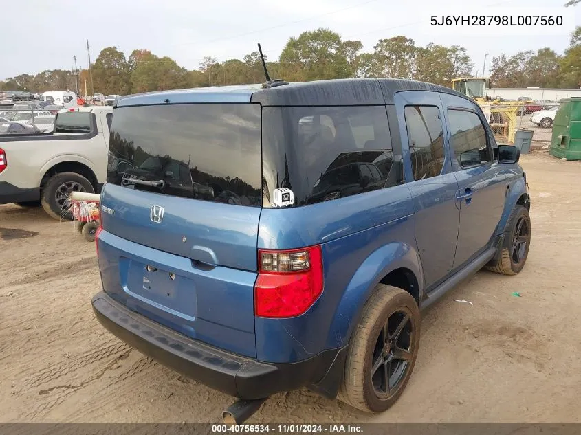 2008 Honda Element Ex VIN: 5J6YH28798L007560 Lot: 40756534