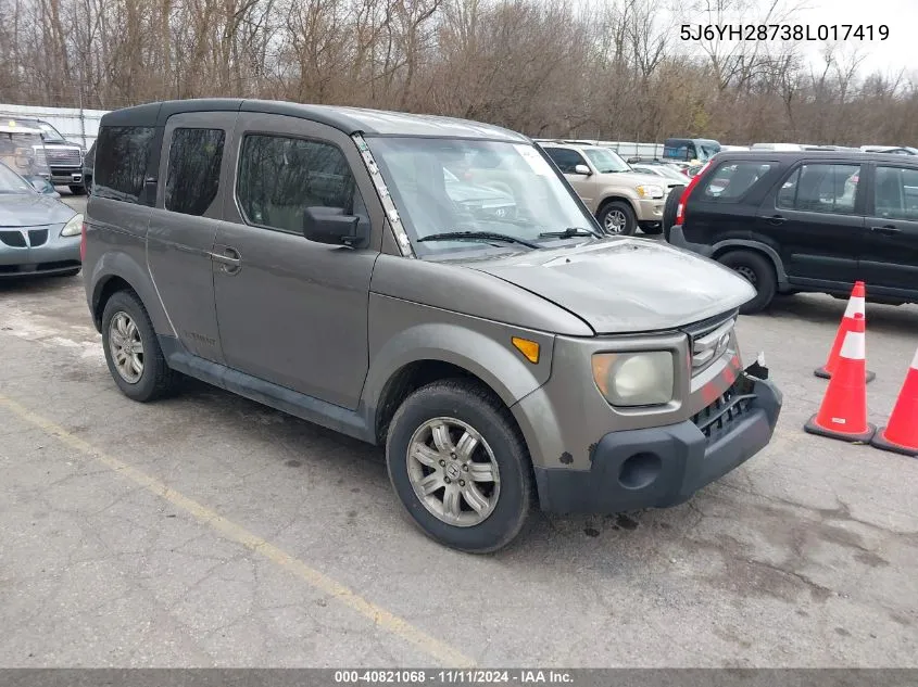 2008 Honda Element Ex VIN: 5J6YH28738L017419 Lot: 40821068