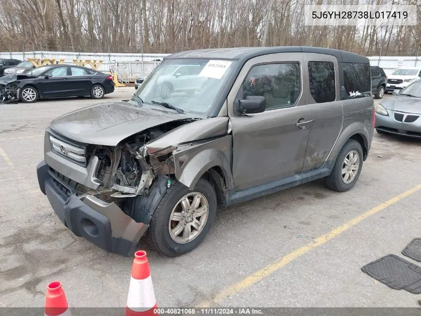 2008 Honda Element Ex VIN: 5J6YH28738L017419 Lot: 40821068