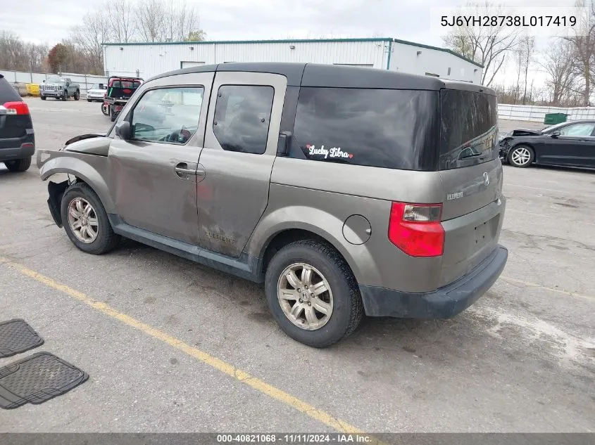 2008 Honda Element Ex VIN: 5J6YH28738L017419 Lot: 40821068