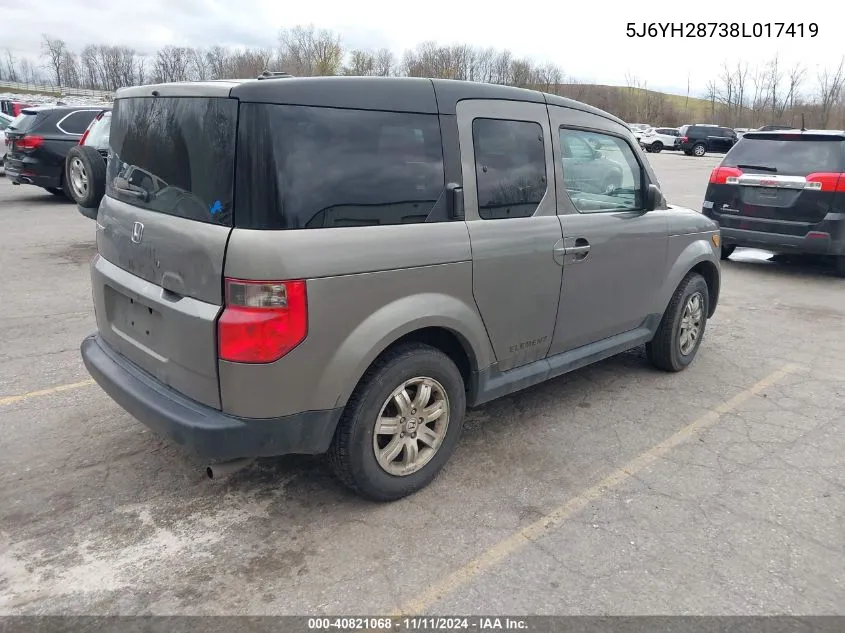 2008 Honda Element Ex VIN: 5J6YH28738L017419 Lot: 40821068