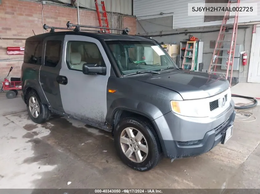 2010 Honda Element Ex VIN: 5J6YH2H74AL002725 Lot: 40343050