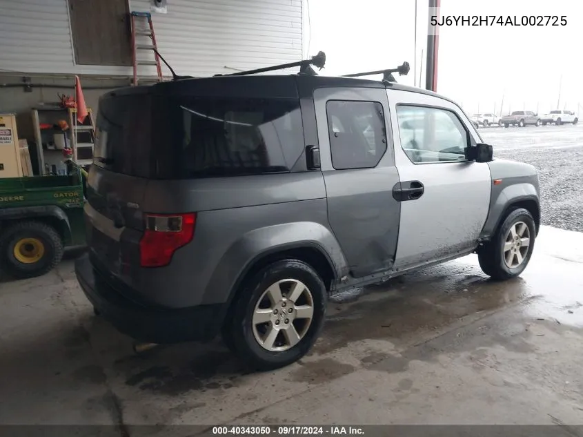 2010 Honda Element Ex VIN: 5J6YH2H74AL002725 Lot: 40343050