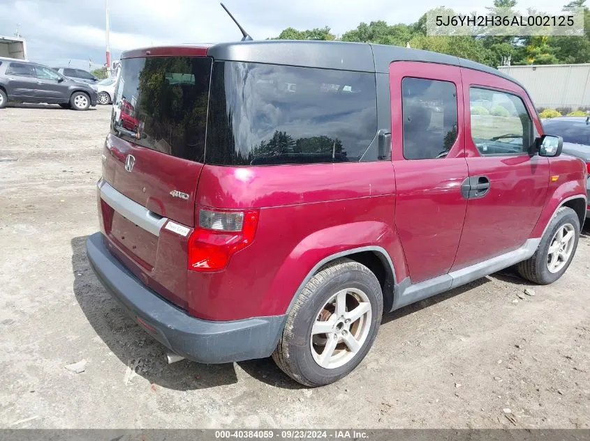 2010 Honda Element Lx VIN: 5J6YH2H36AL002125 Lot: 40384059