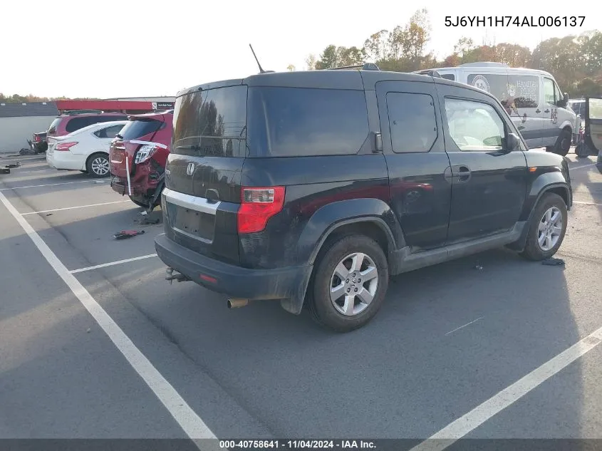 2010 Honda Element Ex VIN: 5J6YH1H74AL006137 Lot: 40758641