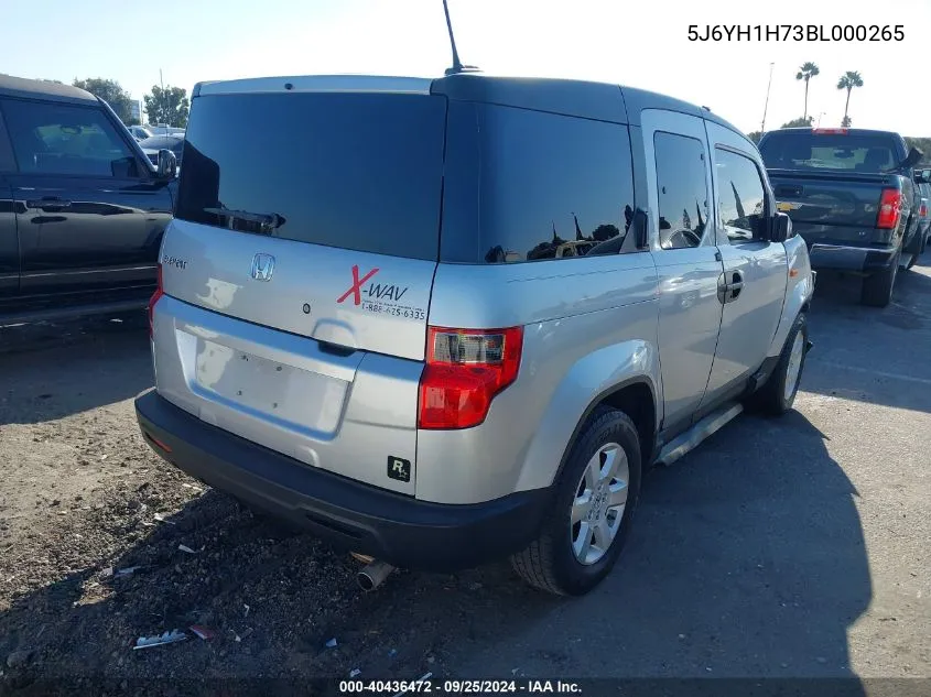 2011 Honda Element Ex VIN: 5J6YH1H73BL000265 Lot: 40436472