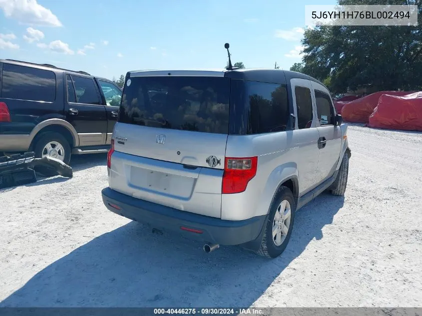 2011 Honda Element Ex VIN: 5J6YH1H76BL002494 Lot: 40446275