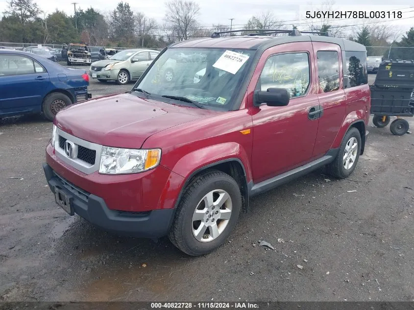 2011 Honda Element Ex VIN: 5J6YH2H78BL003118 Lot: 40822728