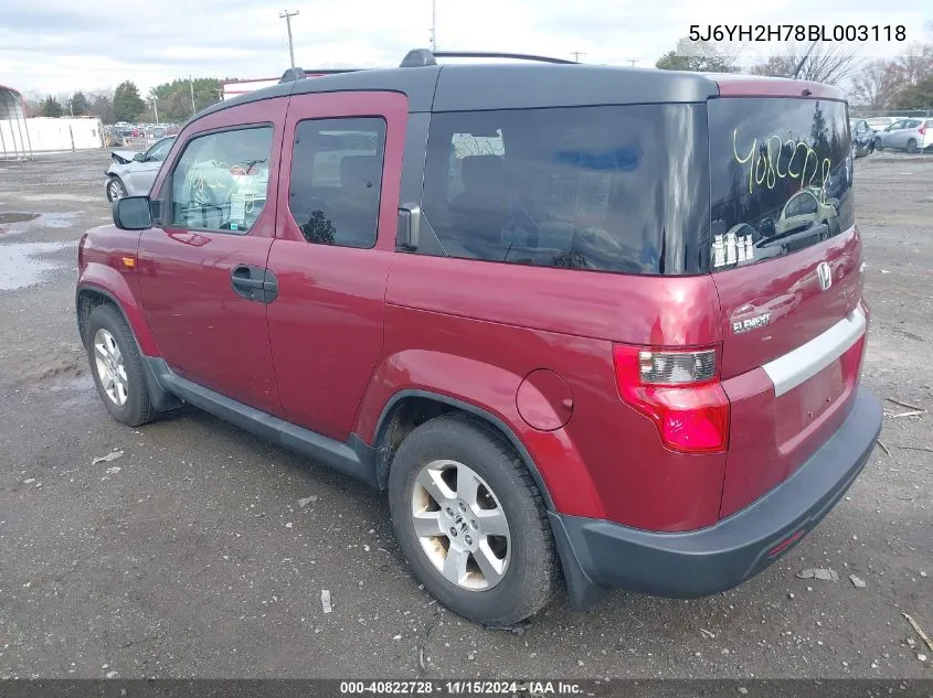 2011 Honda Element Ex VIN: 5J6YH2H78BL003118 Lot: 40822728