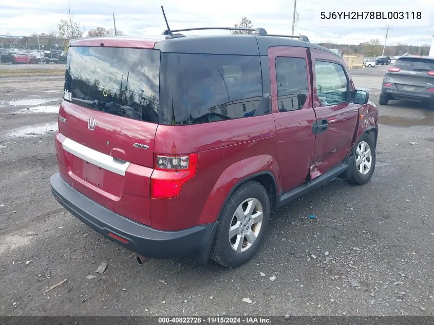 2011 Honda Element Ex VIN: 5J6YH2H78BL003118 Lot: 40822728