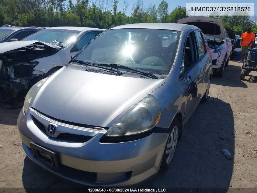 2007 Honda Fit VIN: JHMGD37437S818526 Lot: 12086548