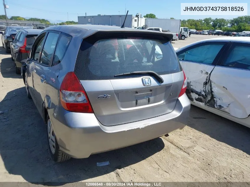 2007 Honda Fit VIN: JHMGD37437S818526 Lot: 12086548