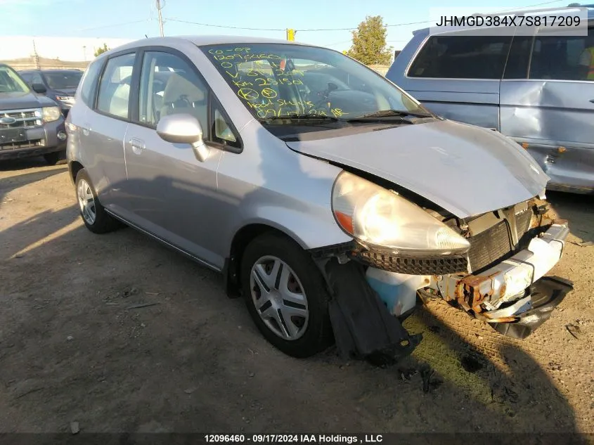 2007 Honda Fit VIN: JHMGD384X7S817209 Lot: 12096460