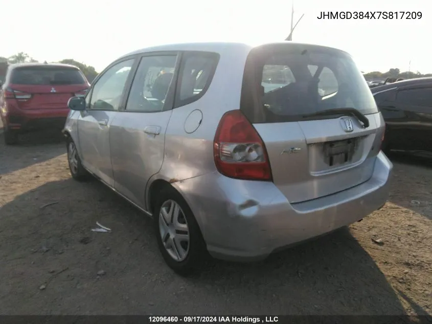 2007 Honda Fit VIN: JHMGD384X7S817209 Lot: 12096460