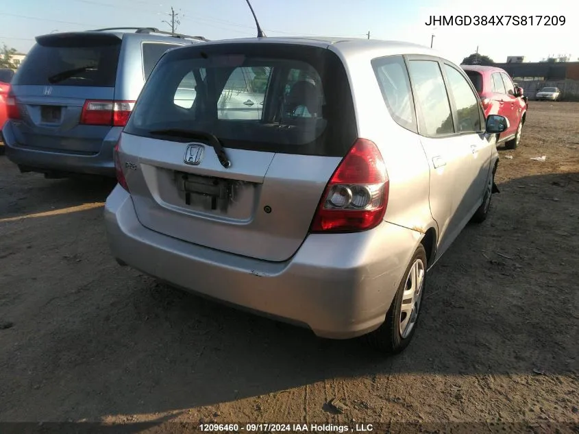 2007 Honda Fit VIN: JHMGD384X7S817209 Lot: 12096460