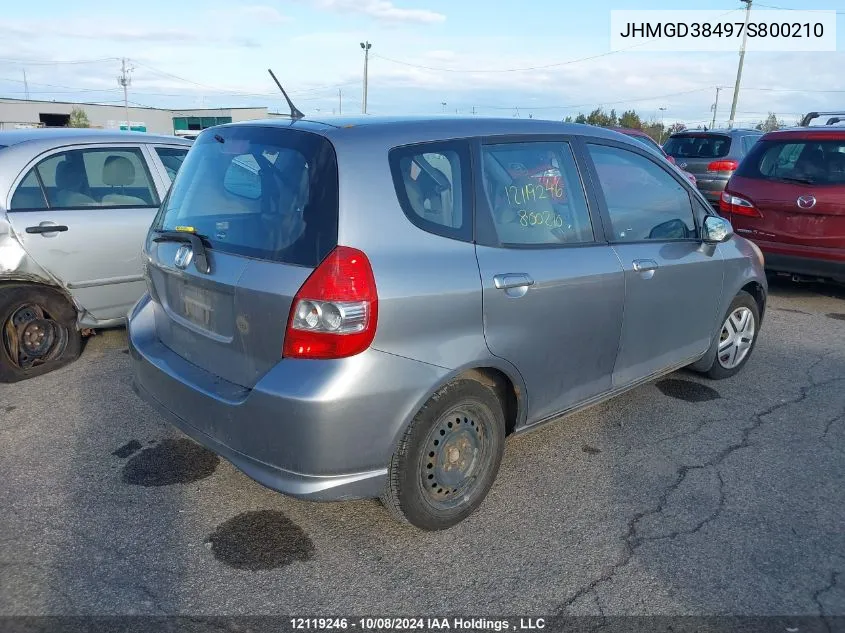 2007 Honda Fit VIN: JHMGD38497S800210 Lot: 12119246