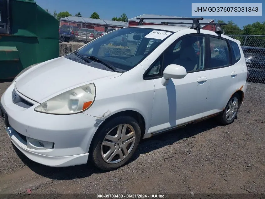 2007 Honda Fit Sport VIN: JHMGD37607S031843 Lot: 39703439