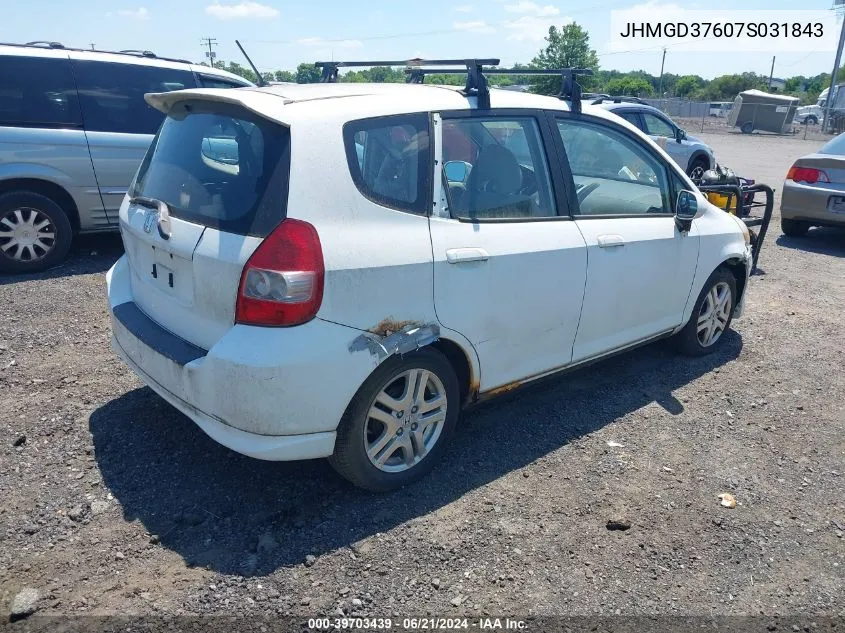 2007 Honda Fit Sport VIN: JHMGD37607S031843 Lot: 39703439