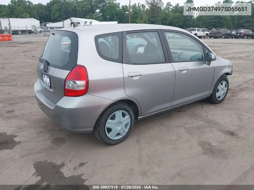 2007 Honda Fit VIN: JHMGD37497S065651 Lot: 39937019