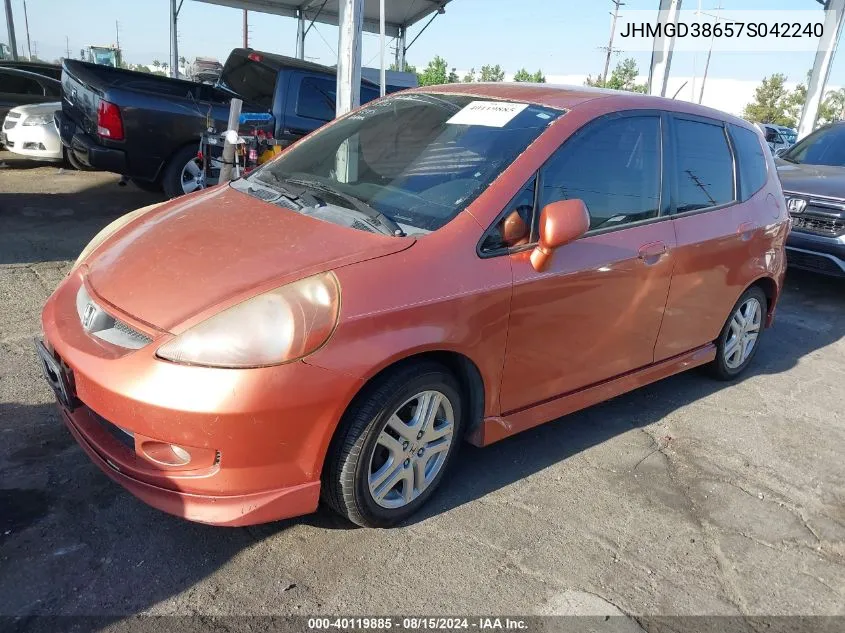 2007 Honda Fit Sport VIN: JHMGD38657S042240 Lot: 40119885