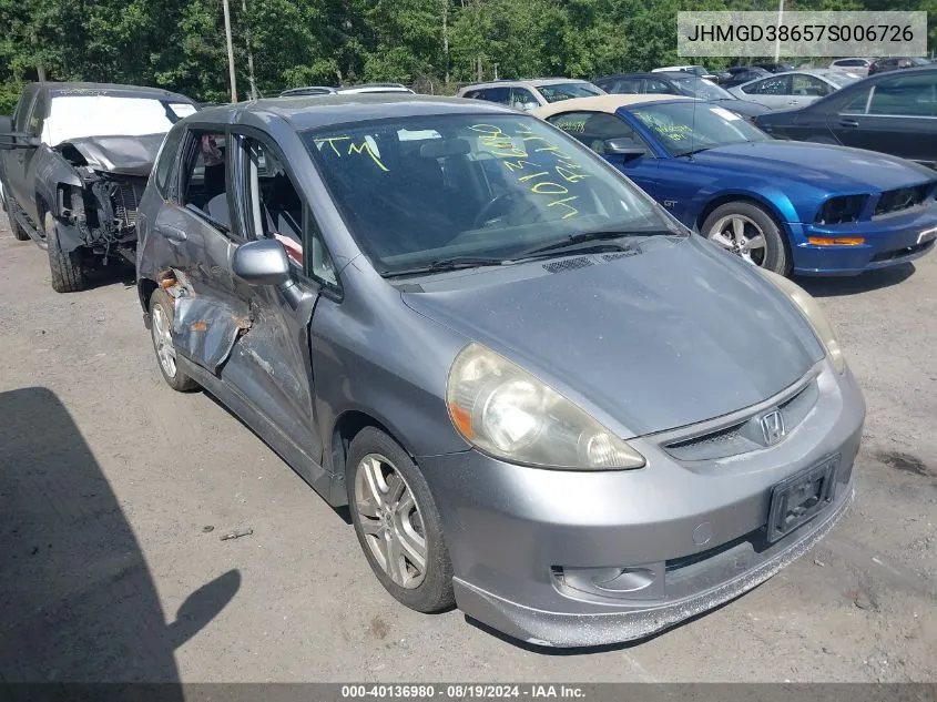 2007 Honda Fit Sport VIN: JHMGD38657S006726 Lot: 40136980