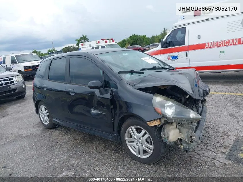 2007 Honda Fit Sport VIN: JHMGD38657S052170 Lot: 40178403