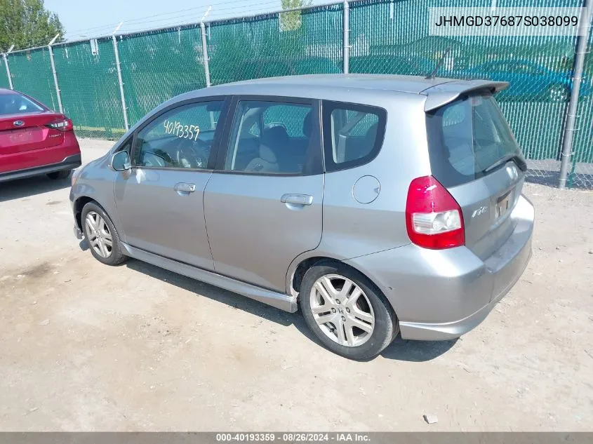 2007 Honda Fit Sport VIN: JHMGD37687S038099 Lot: 40193359