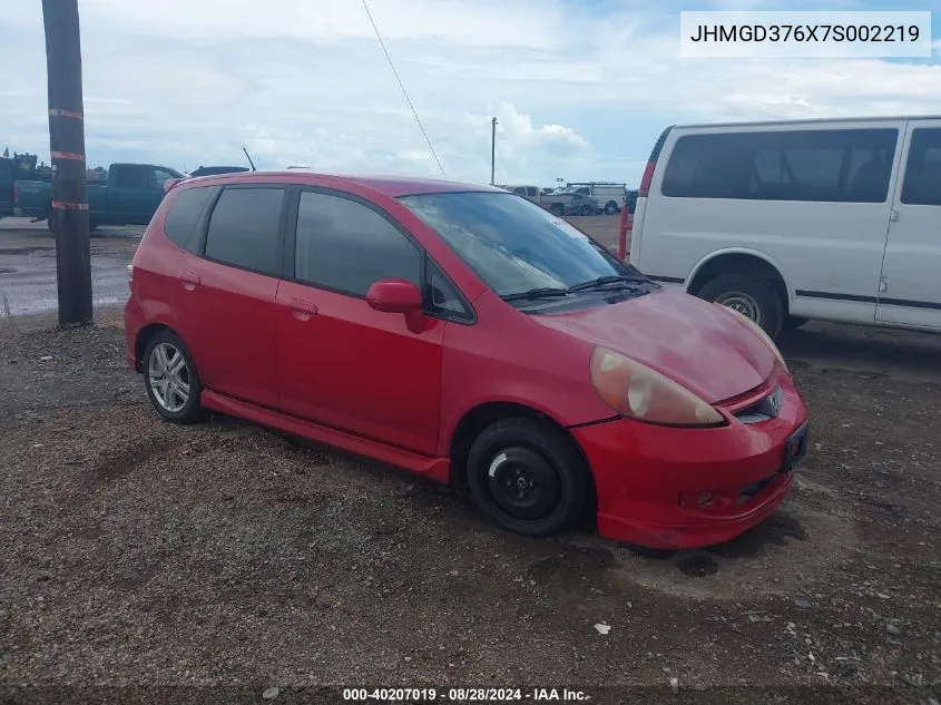 2007 Honda Fit Sport VIN: JHMGD376X7S002219 Lot: 40207019