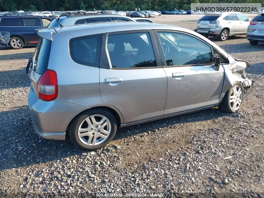 2007 Honda Fit Sport VIN: JHMGD38657S022246 Lot: 40245930