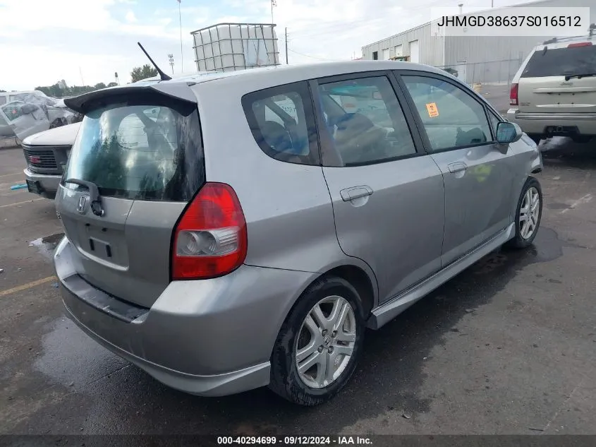 2007 Honda Fit Sport VIN: JHMGD38637S016512 Lot: 40294699