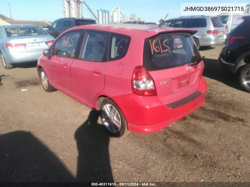 2007 Honda Fit Sport VIN: JHMGD38697S021715 Lot: 40311615