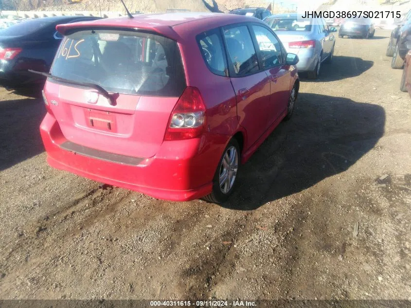 2007 Honda Fit Sport VIN: JHMGD38697S021715 Lot: 40311615