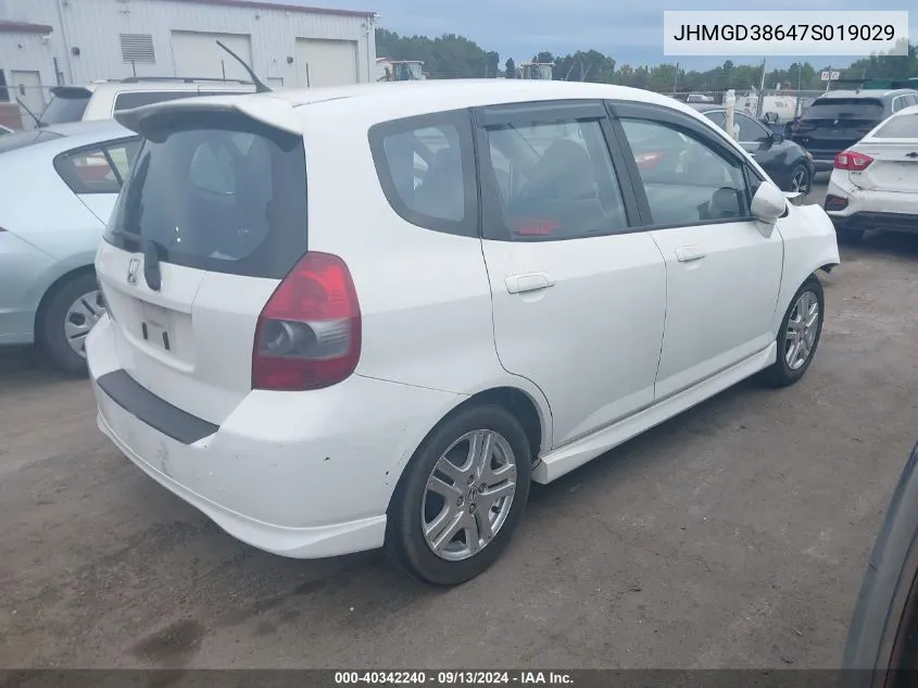 2007 Honda Fit S VIN: JHMGD38647S019029 Lot: 40342240