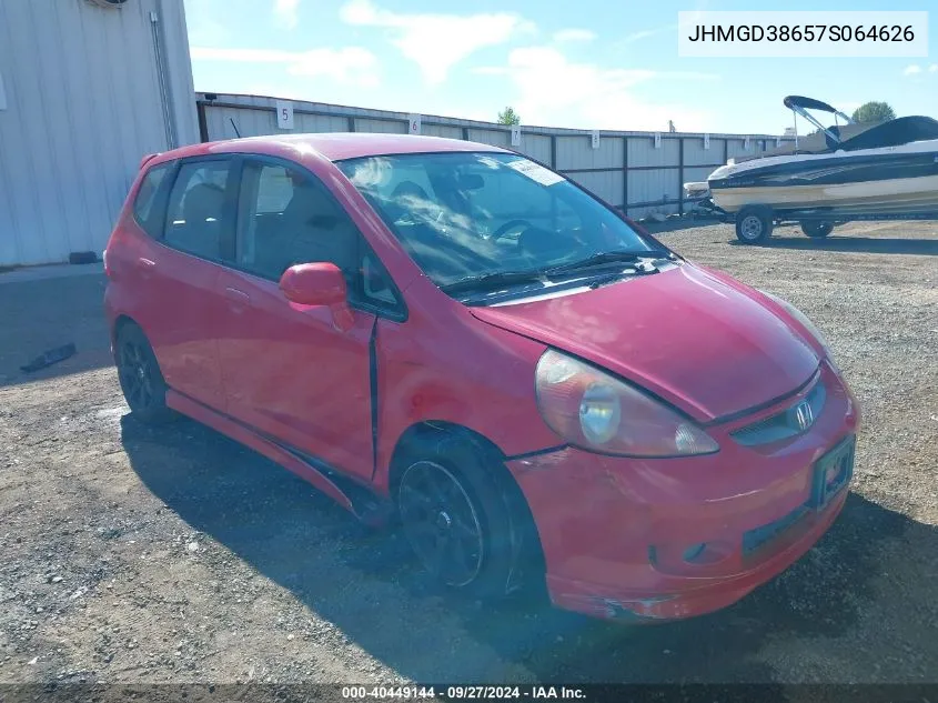 2007 Honda Fit S VIN: JHMGD38657S064626 Lot: 40449144