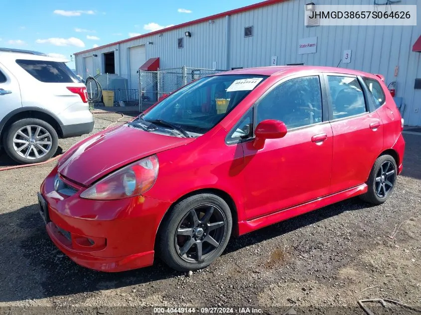 2007 Honda Fit S VIN: JHMGD38657S064626 Lot: 40449144