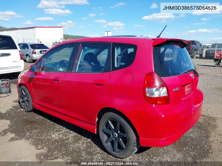 2007 Honda Fit S VIN: JHMGD38657S064626 Lot: 40449144