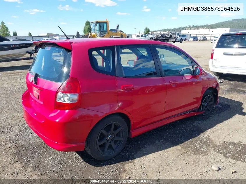 2007 Honda Fit S VIN: JHMGD38657S064626 Lot: 40449144