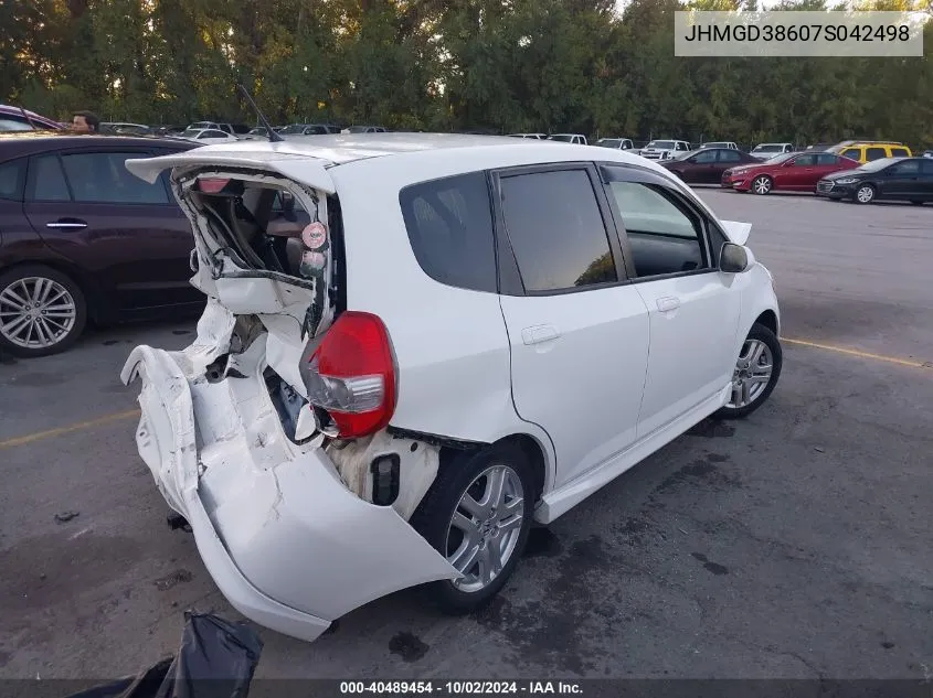 2007 Honda Fit Sport VIN: JHMGD38607S042498 Lot: 40489454