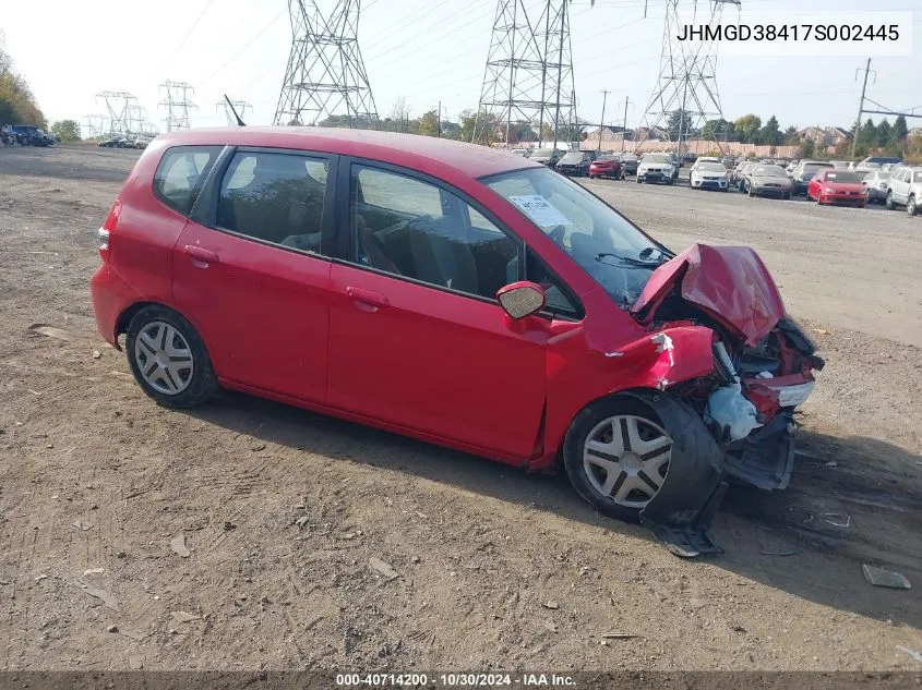 2007 Honda Fit Base (A5) VIN: JHMGD38417S002445 Lot: 40714200