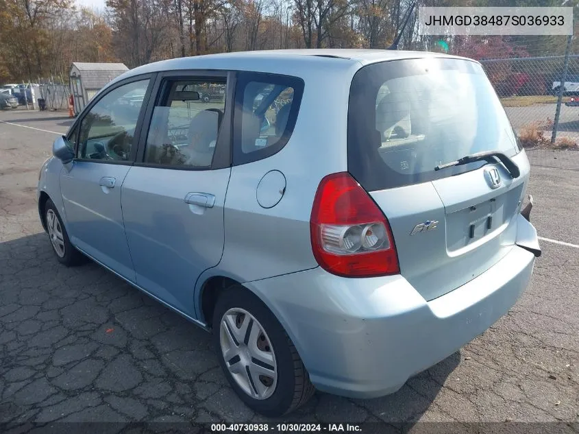 2007 Honda Fit Base (A5) VIN: JHMGD38487S036933 Lot: 40730938