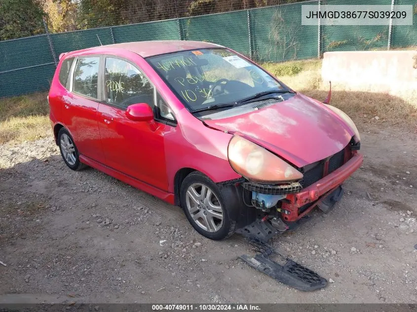 2007 Honda Fit Sport VIN: JHMGD38677S039209 Lot: 40749011