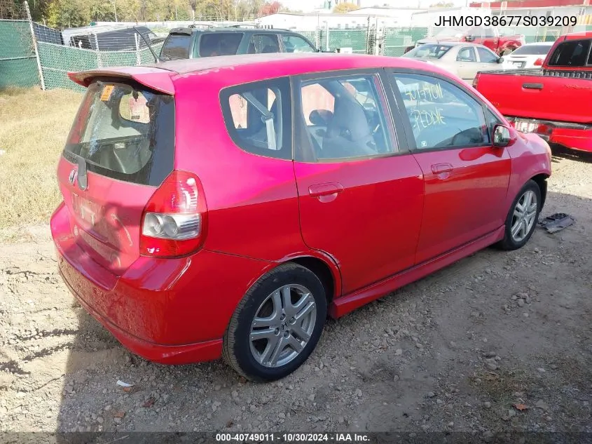 JHMGD38677S039209 2007 Honda Fit Sport