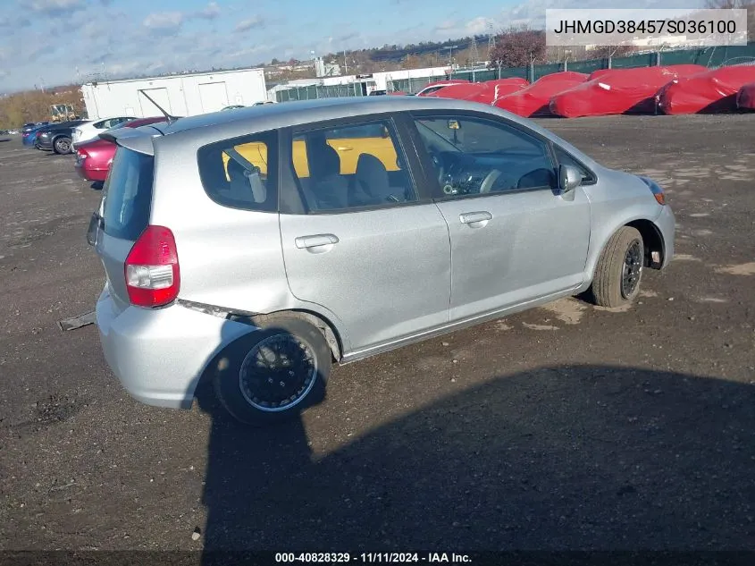 2007 Honda Fit VIN: JHMGD38457S036100 Lot: 40828329