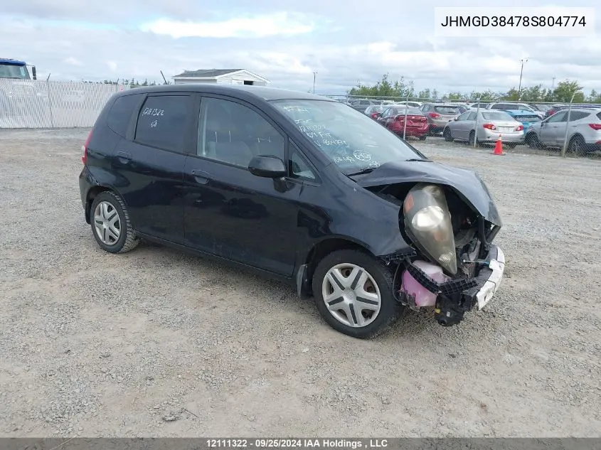 2008 Honda Fit VIN: JHMGD38478S804774 Lot: 12111322