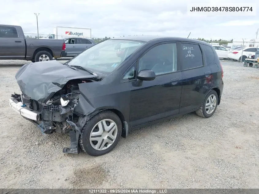 2008 Honda Fit VIN: JHMGD38478S804774 Lot: 12111322